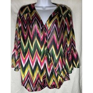 INC International Concepts Chevron Rainbow Bell Sleeve Blouse Size 1X